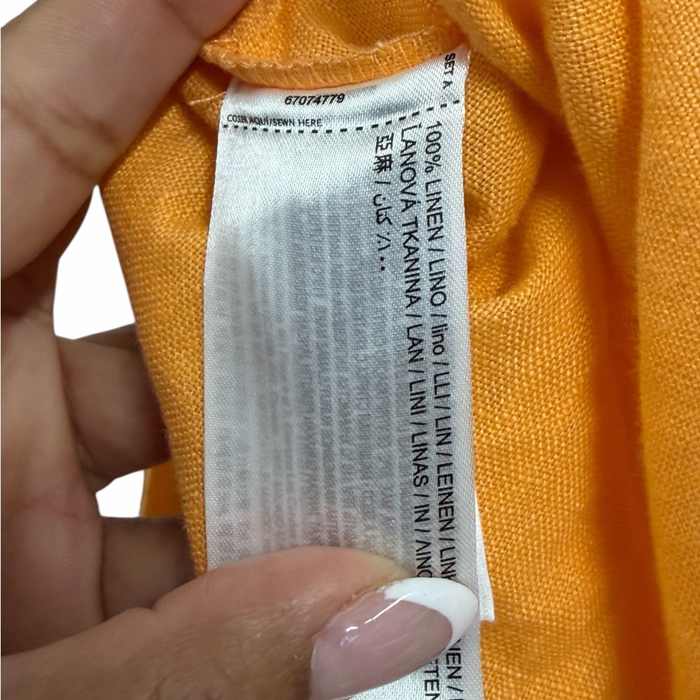 MANGO Linen Popover Shirt V-neck 100% linen in Mandarin Orange size Small - Picture 6 of 7
